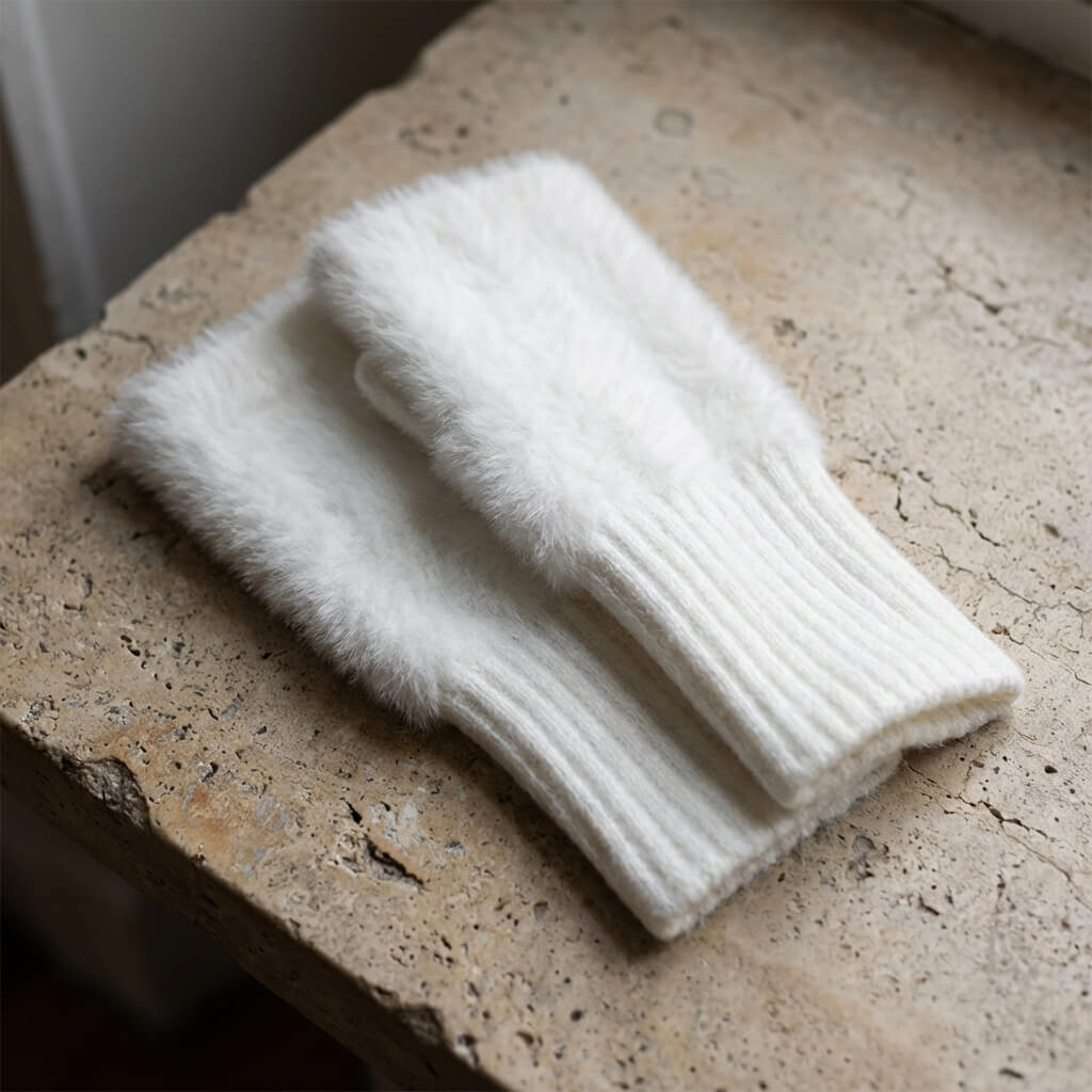 Mitaines en maille effet fourrure