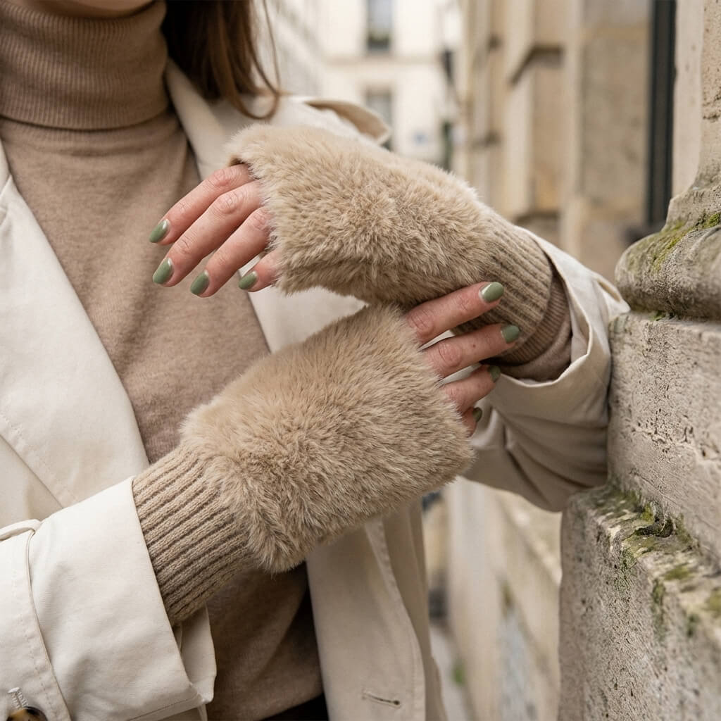 Mitaines en maille effet fourrure